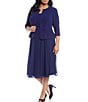 Color:Electric Blue - Image 1 - Plus Size Soft Stretch Glitter Jacquard Knit 2-Piece Jacket Dress