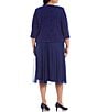 Color:Electric Blue - Image 2 - Plus Size Soft Stretch Glitter Jacquard Knit 2-Piece Jacket Dress