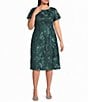 Alex Evenings Plus Size Soutache Lace Sequin Round Neck Cap Sleeve Tea Dress - Image 1