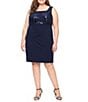 Alex Evenings Plus Size Stretch Scuba Crepe Sequin Collar 3/4 Sleeve Jacket Dress, Color:Navy - Image 3