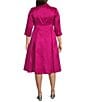 Alex Evenings Plus Size Stretch Taffeta Collared V-Neck 3/4 Sleeve Tie Sash Belt A-Line Midi Dress, Color:Magenta - Image 2