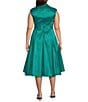 Alex Evenings Plus Size Stretch Taffeta V-Neck Cap Sleeve Tie Sash A-Line Midi Dress, Color:Hot Teal - Image 2