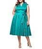 Alex Evenings Plus Size Stretch Taffeta V-Neck Cap Sleeve Tie Sash A-Line Midi Dress, Color:Hot Teal - Image 4