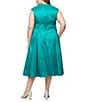 Alex Evenings Plus Size Stretch Taffeta V-Neck Cap Sleeve Tie Sash A-Line Midi Dress, Color:Hot Teal - Image 5