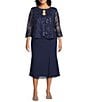 Alex Evenings Plus Size Stretch Tulle Chiffon Jacket Dress, Color:Navy - Image 1