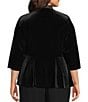 Alex Evenings Plus Size Stretch Velvet Satin Ruffle Neckline 3/4 Sleeve Blouse, Color:Black - Image 2