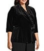Alex Evenings Plus Size Stretch Velvet Satin Ruffle Neckline 3/4 Sleeve Blouse, Color:Black - Image 3