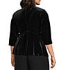 Alex Evenings Plus Size Stretch Velvet Satin Ruffle Neckline 3/4 Sleeve Blouse, Color:Black - Image 4