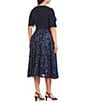 Color:Navy - Image 2 - Plus Size Surplice V-Neck Short Sleeve Rosette Skirt Party Dress