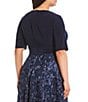 Color:Navy - Image 4 - Plus Size Surplice V-Neck Short Sleeve Rosette Skirt Party Dress