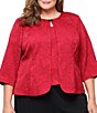 Alex Evenings Plus Size Textured Jacquard Knit Embellished Neck Twinset Jacket, Color:Red - Image 6
