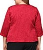 Alex Evenings Plus Size Textured Jacquard Knit Embellished Neck Twinset Jacket, Color:Red - Image 7