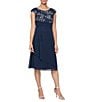 Alex Evenings Printed Stretch Tulle Scoop Neck Cap Sleeves Empire Bodice Cascade A-Line Dress - Image 1