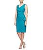 Color:Turquoise - Image 1 - Surplice V-Neck Sleeveless Ruched Brooch Sheath Dress
