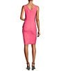 Color:Hot Pink - Image 2 - Surplice V-Neck Sleeveless Ruched Brooch Sheath Dress