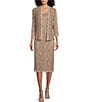 Color:Champagne - Image 1 - Square Neck 3/4 Sleeve Scalloped Lace 2-Piece Jacket Dress