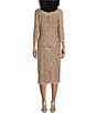 Color:Champagne - Image 2 - Square Neck 3/4 Sleeve Scalloped Lace 2-Piece Jacket Dress