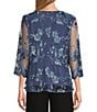 Color:Wedgewood - Image 2 - Crew Neck 3/4 Sleeve Floral Embroidered Twinset