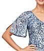 Color:Hydrangea - Image 5 - Floral Sequin Cold Shoulder Short Flutter Sleeve V-Neck Sheath Long Gown