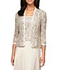 Color:Taupe - Image 3 - Sequin Embellished Floral Lace Square Neck A-Line 3/4 Sleeve Satin 2-Piece Jacket Gown