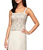 Color:Taupe - Image 4 - Sequin Embellished Floral Lace Square Neck A-Line 3/4 Sleeve Satin 2-Piece Jacket Gown