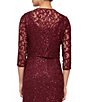 Color:Wine - Image 5 - Sequin Lace Scoop Neck 3/4 Sleeve A-Line 2-Piece Jacket Gown