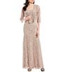 Color:Buff - Image 1 - Sequin Lace Scoop Neck 3/4 Sleeve A-Line 2-Piece Jacket Gown