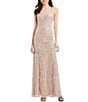 Color:Buff - Image 3 - Sequin Lace Scoop Neck 3/4 Sleeve A-Line 2-Piece Jacket Gown