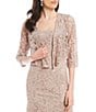 Color:Buff - Image 4 - Sequin Lace Scoop Neck 3/4 Sleeve A-Line 2-Piece Jacket Gown