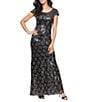 Alex Evenings Sequin Scoop Neck Cap Sleeve Gown, Color:Black/Copper - Image 1