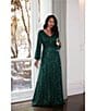 Alex Evenings Sequin V-Neck Bubble Hem Long Sleeve A-Line Gown, Color:Emerald Green - Image 3