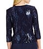 Color:Navy - Image 5 - Square Neck 3/4 Sleeve Sequin Waves 2-Piece Midi Jacket Dress