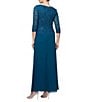 Alex Evenings 3/4 Sleeve Sequined Lace Crew Neck Scalloped Bodice Chiffon Skirted Gown, Color:Peacock - Image 2