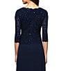 Alex Evenings 3/4 Sleeve Sequined Lace Crew Neck Scalloped Bodice Chiffon Skirted Gown, Color:Navy - Image 4