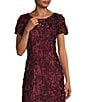 Color:Merlot - Image 3 - Sequined Floral Lace Ribbon Rosette Round Neck Short Sleeve Gown