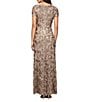 Color:Champagne - Image 2 - Sequined Floral Lace Ribbon Rosette Round Neck Short Sleeve Gown