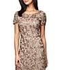 Color:Champagne - Image 3 - Sequin Floral Lace Ribbon Rosette Round Neck Short Sleeve Gown