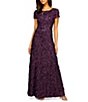 Color:Eggplant - Image 1 - Sequined Lace Rosette Rose Round Neck Short Sleeve Gown