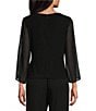 Color:Black - Image 2 - Sheer 3/4 cold Shoulder Sleeve Crew Neck Metallic Knit Beaded Detail Blouse