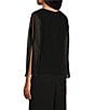 Color:Black - Image 4 - Sheer 3/4 cold Shoulder Sleeve Crew Neck Metallic Knit Beaded Detail Blouse