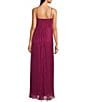 Color:Fuchsia - Image 2 - Shimmer Sleeveless Spaghetti Strap Sweetheart Neck Front Slit Pleated Gown