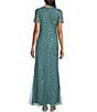 Color:Teal - Image 2 - Short Sleeve Scoop Neck Beaded Sheath Gown