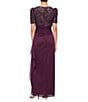 Alex Evenings Short Sleeve V-Neck Soutache Bodice Cascade Ruddle Dress, Color:Deep Plum - Image 2