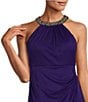 Color:Bright Purple - Image 5 - Sleeveless Beaded Halter Neck Cascading Ruffle Detail Mesh Dress