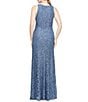 Color:Wedgewood - Image 2 - Crew Neck Sleeveless Cascade Ruffle Thigh High Slit Sequin Lace Stretch Gown