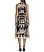 Color:Black/Champagne - Image 2 - Sleeveless Crew Neck Self Tie Belt Embroidered Tulle Dress