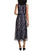 Color:Navy/Pink - Image 2 - Sleeveless Crew Neck Tie Waist Embroidered Fit and Flare Midi Dress