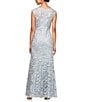 Color:Light Blue - Image 2 - Sleeveless Illusion Crew Neck Shawl Embroidered Gown