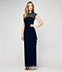 Color:Navy - Image 3 - Sleeveless Illusion Scoop Neck Open Back Lace Long Dress
