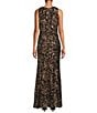 Color:Black/Copper - Image 2 - Sleeveless Illusion Scoop Neck Sequin Fit And Flare Maxi Dress